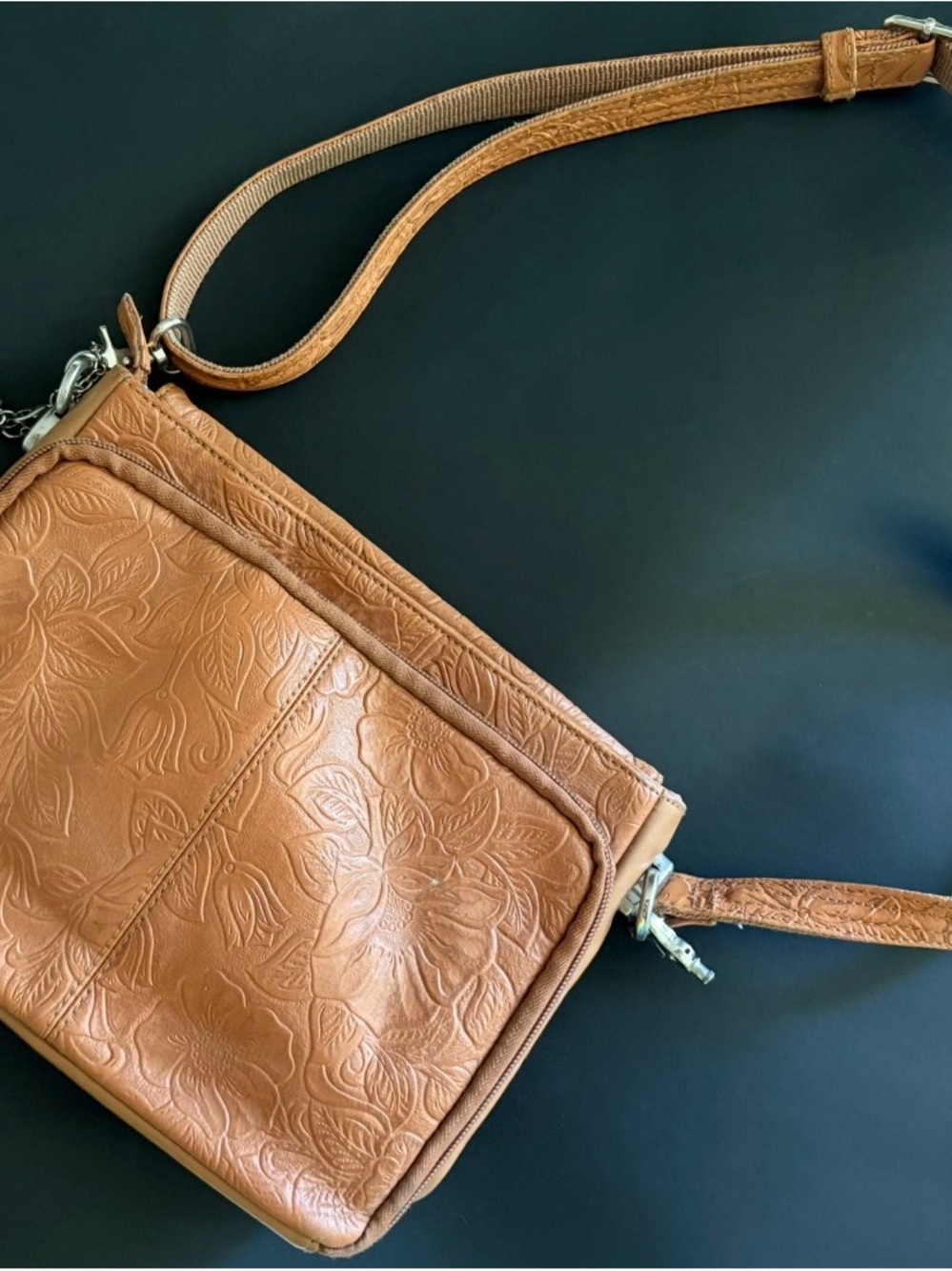 Women's Tan Floral-Embossed Crossbody Concealed Carry Purse